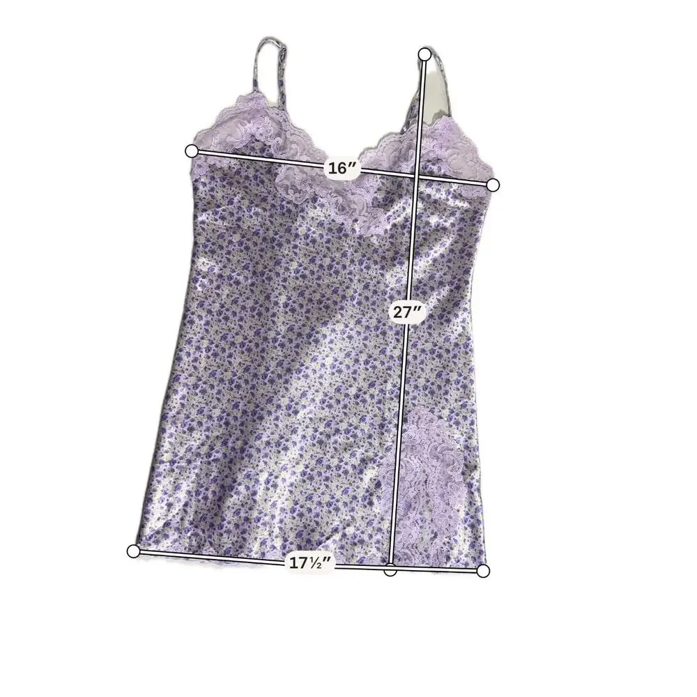 Victoria's Secret Nightgown S Purple Glossy Satin Finish Ditsy Floral Print